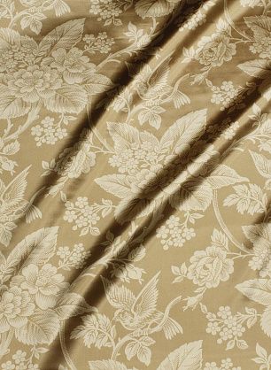 Шелк атлас (н) светло-бежевый растительный рисунок и птицы на бежевом - в интернет-магазине тканей Тессутидея арт. 10-4644