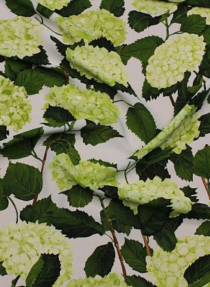 Крепжоржет (н) бело-зеленая гортензия на белом - в интернет-магазине тканей Тессутидея арт. 10-4209