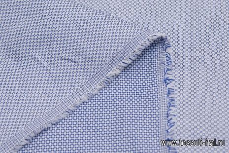 Сорочечная (н) сине-белый геометрический принт  - итальянские ткани Тессутидея арт. 01-6261