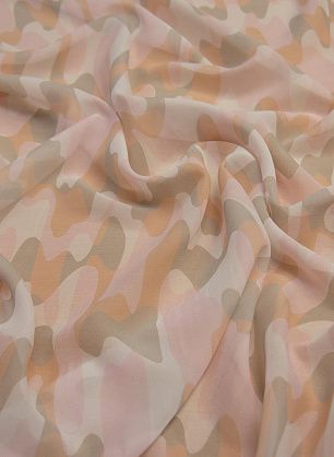 Шифон (н) серо-розово-оранжевая абстракция на белом - в интернет-магазине тканей Тессутидея арт. 10-0989