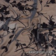 Панбархат (о) черный растительный рисунок на черном - итальянские ткани Тессутидея арт. 10-2384