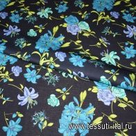 Трикотаж (н) цветочный орнамент на темно-синем ш-145см - итальянские ткани Тессутидея арт. 12-0555