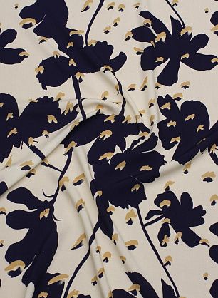 Плательная вискоза (н) бежево-синяя абрстракция на молочном - в интернет-магазине тканей Тессутидея арт. 04-1745