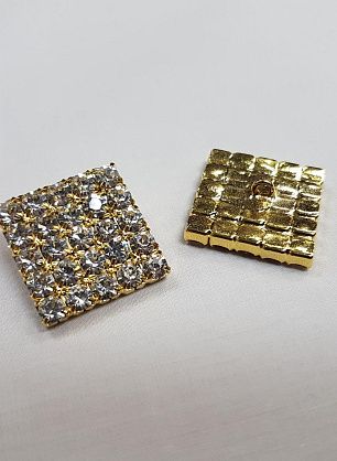 Пуговица на ножке металл золото квадратная со стразами d-20мм - итальянские ткани Тессутидея.