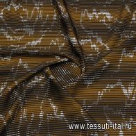 Плательная вискоза 170 г/м (н) белый рисунок на коричневой полоске - итальянские ткани Тессутидея арт. 04-1718