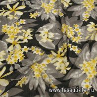 Маркизет (н) серо-желтый цветочный рисунок на черном - итальянские ткани Тессутидея арт. 10-4652