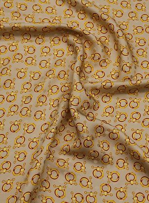Шелк дама (н) золотые стилизованные кольца и горох на бежевом - в интернет-магазине тканей Тессутидея арт. 10-3762