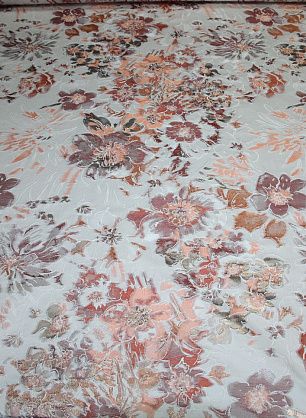 Тафта с люрексом (н) оранжево-бордовый орнамент на айвори - в интернет-магазине тканей Тессутидея арт. 03-2496