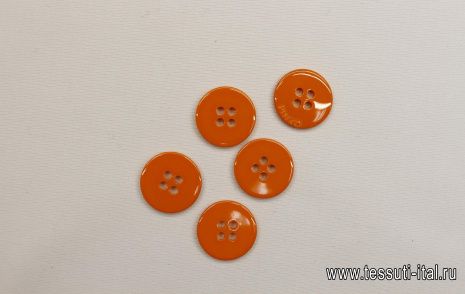 Пуговица пластик 4 прокола d-17мм оранжевая с надписью - итальянские ткани Тессутидея арт. F-6545