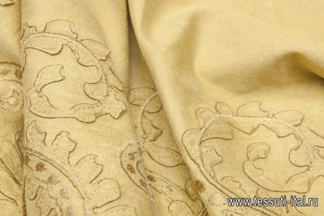 Искусственная замша (о) бежевая с вышивкой - итальянские ткани Тессутидея арт. 03-5005