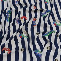 Крепдешин (н) морская тема на сине-белой полоске в стиле Ralph Lauren - итальянские ткани Тессутидея арт. 10-2481