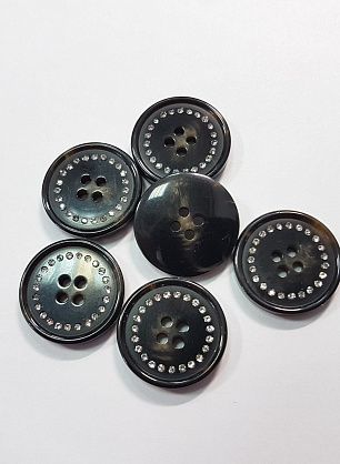 Пуговица пластик 4 прокола d-21мм темно-коричневая со стразами - в интернет-магазине тканей Тессутидея арт. F-5591