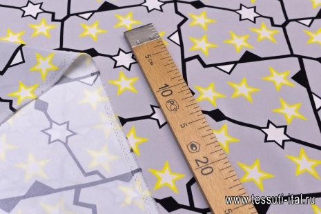 Шелк матовый (н) черно-бело-желтые звезды на сером - итальянские ткани Тессутидея арт. 02-8860