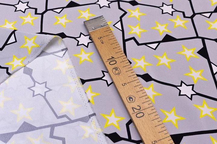 Шелк матовый (н) черно-бело-желтые звезды на сером - итальянские ткани Тессутидея арт. 02-8860
