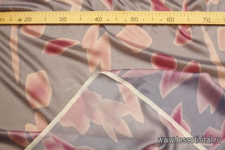 Шифон (н) розовая абстракция на серо-голубом - итальянские ткани Тессутидея арт. 10-3593