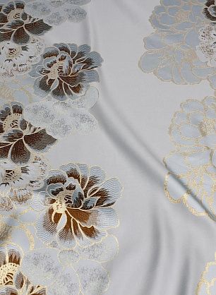 Жаккард с люрексом (н) коричнево-золотые цветы на светло-бирюзовом - в интернет-магазине тканей Тессутидея арт. 03-7016