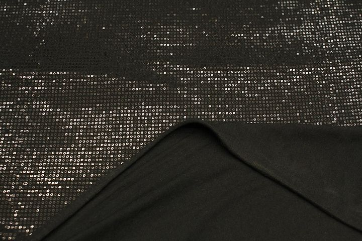 Трикотаж расшитый мелкими пайетками (о) черный - итальянские ткани Тессутидея арт. 13-1654