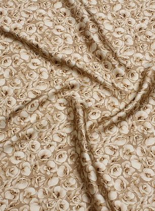 Шелк атлас фактурный (н) бело-коричневый цветочный рисунок - в интернет-магазине тканей Тессутидея арт. 10-3721