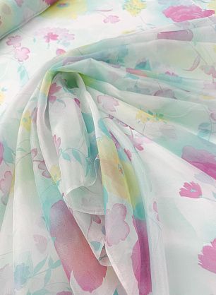 Маркизет (н) желто-розовый цветочный рисунок на бело-бирюзовом - в интернет-магазине тканей Тессутидея арт. 10-4750