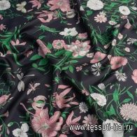 Шелк твил купон (1,1м) (н) насекомые и цветы на черном - итальянские ткани Тессутидея арт. 10-2621