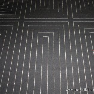 Плательная купон (1м) (н) белый геометрический орнамент на черном Moschino - итальянские ткани Тессутидея арт. 17-0692