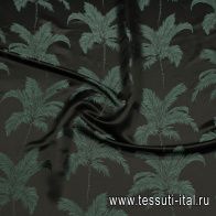 Шелк жаккард дабл (н) черно-зеленый растительный рисунок - итальянские ткани Тессутидея арт. 10-3834