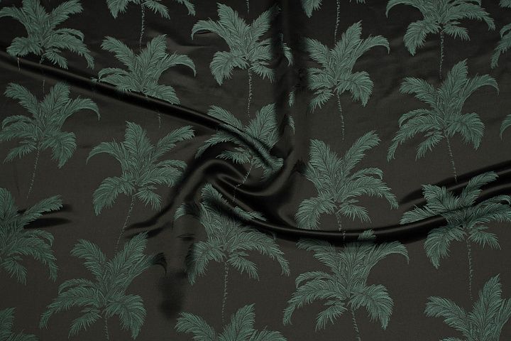 Шелк жаккард дабл (н) черно-зеленый растительный рисунок - итальянские ткани Тессутидея арт. 10-3834