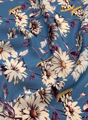 Крепдешин (н) ромашки на синем - в интернет-магазине тканей Тессутидея арт. 10-1788