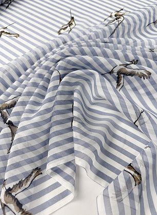 Маркизет (н) птицы на светло-сине-белой полоске - в интернет-магазине тканей Тессутидея арт. 10-4747