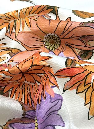 Хлопок пике стрейч купон (0,95м) (н) цветочный орнамент на белом - в интернет-магазине тканей Тессутидея арт. 04-1085