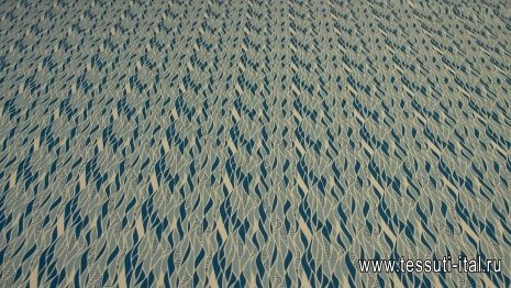 Сорочечная стрейч (н) сине-бежевый орнамент - итальянские ткани Тессутидея арт. 01-5391
