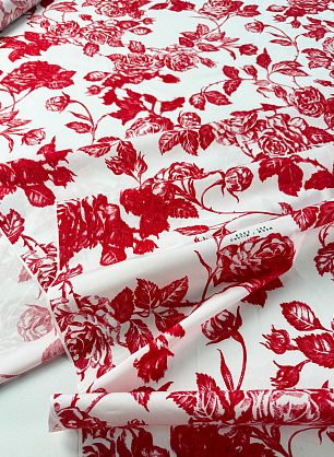 Хлопок (н) красный цветочный рисунок на белом - в интернет-магазине тканей Тессутидея арт. 01-8152