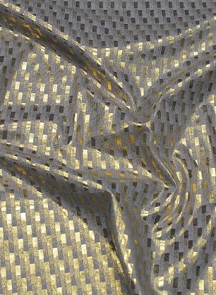 Сорочечная с напылением (н) золотой геометрический принт на сине-белом меланже - в интернет-магазине тканей Тессутидея арт. 01-7179
