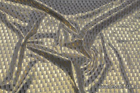 Сорочечная с напылением (н) золотой геометрический принт на сине-белом меланже - итальянские ткани Тессутидея арт. 01-7179