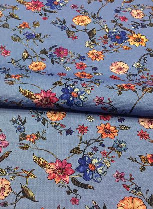 Плательная стрейч (н) цветочный орнамент на голубом - в интернет-магазине тканей Тессутидея арт. 01-4098