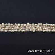 Декоративный элемент - тесьма из металла с жемчужными бусинами 67*4см - итальянские ткани Тессутидея арт. F-3534