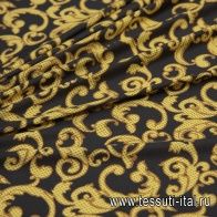 Трикотаж хлопок (н) желто-бежевый орнамент на черном в стиле Versace - итальянские ткани Тессутидея арт. 12-0988