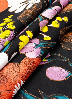 Хлопок (н) яркий орнамент на черном - в интернет-магазине тканей Тессутидея арт. 01-5045