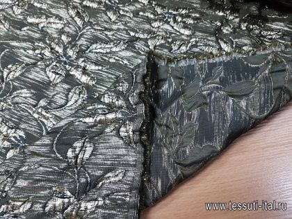 Жаккард с люрексом (н) черный орнамент на хаки - итальянские ткани Тессутидея арт. 03-4086