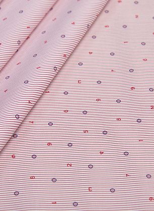 Сорочечная стрейч (н) цифры на красно-белой полоске - в интернет-магазине тканей Тессутидея арт. 01-5670