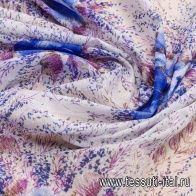 Батист (н) фиолетово-голубой цветочный орнамент на белом - итальянские ткани Тессутидея арт. 01-4916