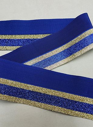 Резинка с люрексом двойная в сложении ш-3см сине-золотая в стиле Gucci - итальянские ткани Тессутидея.