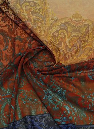 Батист (н) молочно-красный рисунок и синий бордюр - в интернет-магазине тканей Тессутидея арт. 01-7727