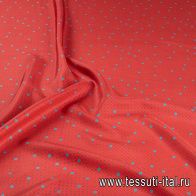 Крепдешин (н) терракотово-бирюзовый горох на розовом - итальянские ткани Тессутидея арт. 10-2721