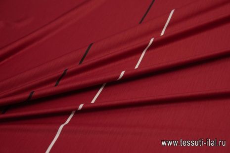 Трикотаж шерсть (н) черно-белые полосы на темно-красном - итальянские ткани Тессутидея арт. 15-0995