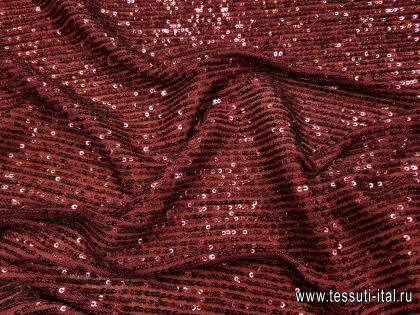 Сетка плательная расшитая пайетками (о) бордовая - итальянские ткани Тессутидея арт. 03-6495