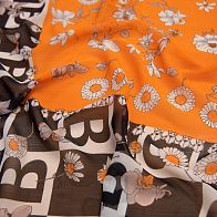 Шифон Burberry купон (1,45м) (н) буква "В" и цветы на оранжевом - итальянские ткани Тессутидея арт. 10-2061