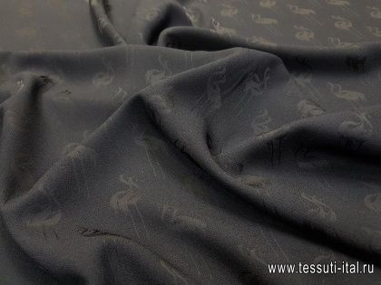 Плательная креп (о) черный орнамент на черном - итальянские ткани Тессутидея арт. 03-6206