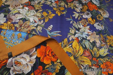 Шелк купон-платок 90*90см с терракотовым бордюром - итальянские ткани Тессутидея арт. F-6844