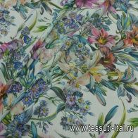 Трикотаж пике (н) цветочный рисунок на мятном - итальянские ткани Тессутидея арт. 12-1109